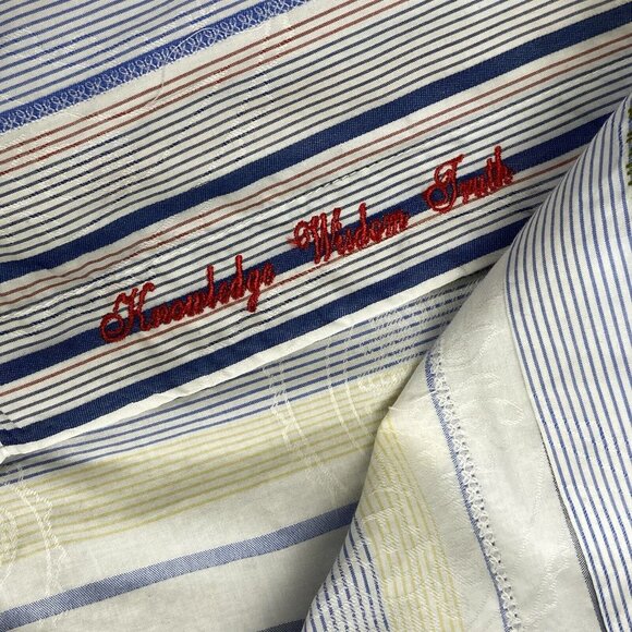 Robert Graham Men's Large Long Sleeve Striped Floral Flip Cuff Button Up Shirt - Picture 7 of 16